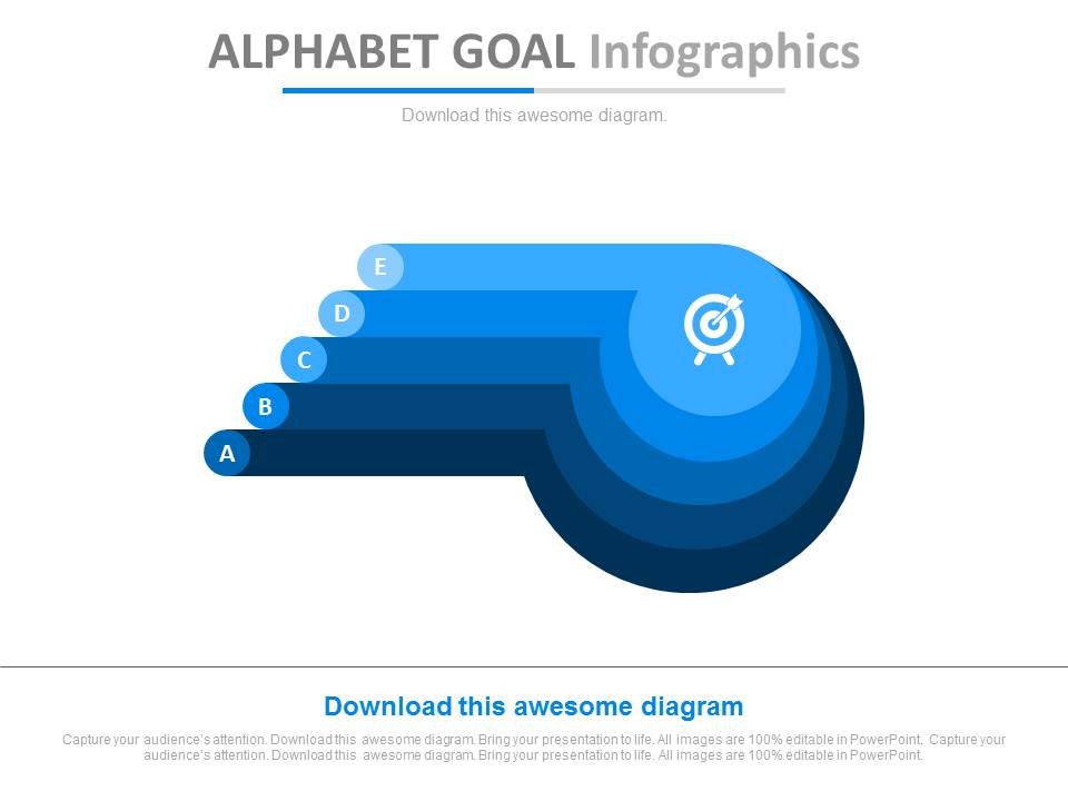 Five Steps Alphabet Goal Infographics Powerpoint Slides