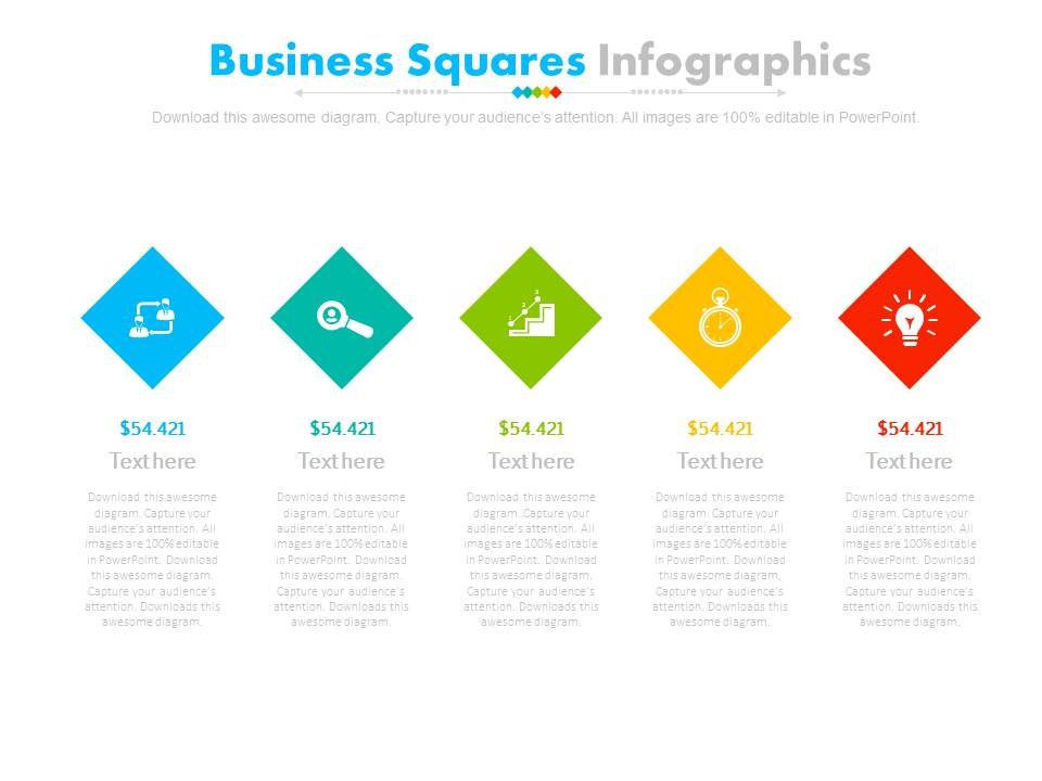 Five Steps Diamond Infographic Diagram Powerpoint Slides