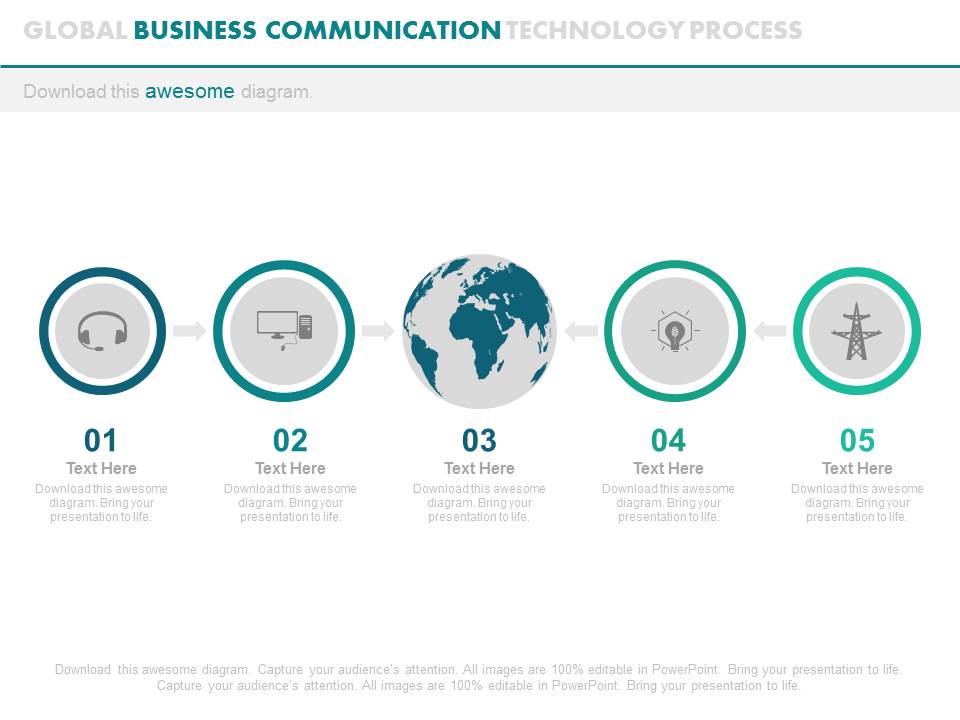 Five Steps For Global Technology And Communication Powerpoint Template