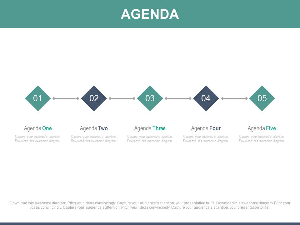 Five Steps Linear Chart For Business Agenda Powerpoint Slides
