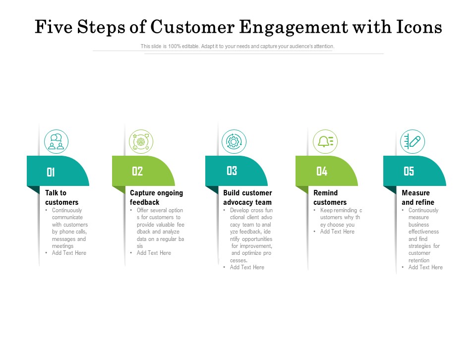 Five Steps Of Customer Engagement With Icons Ppt PowerPoint Presentation Inspiration Shapes PDF