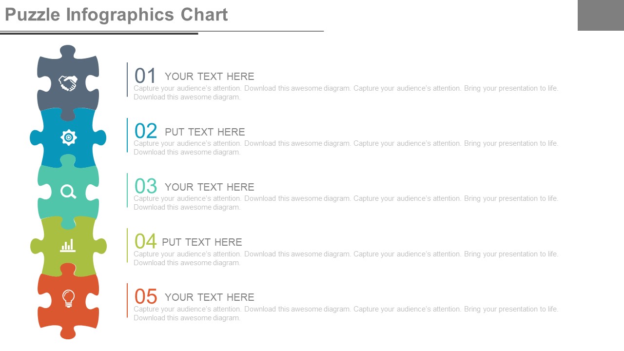 Five Steps Puzzle Infographic Chart Powerpoint Slides
