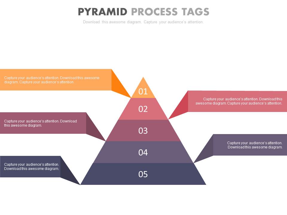 Five Steps Pyramid Process Chart Powerpoint Slides