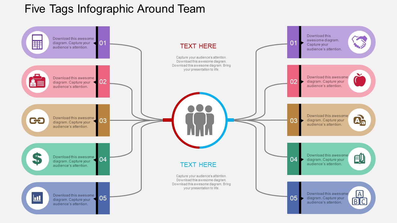 Five Tags Infographic Around Team Powerpoint Templates