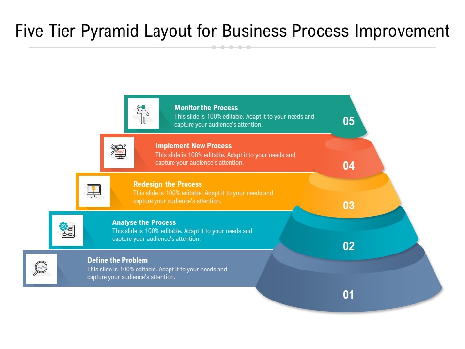 Five Tier Pyramid Layout For Business Process Improvement Ppt PowerPoint Presentation File Professional PDF