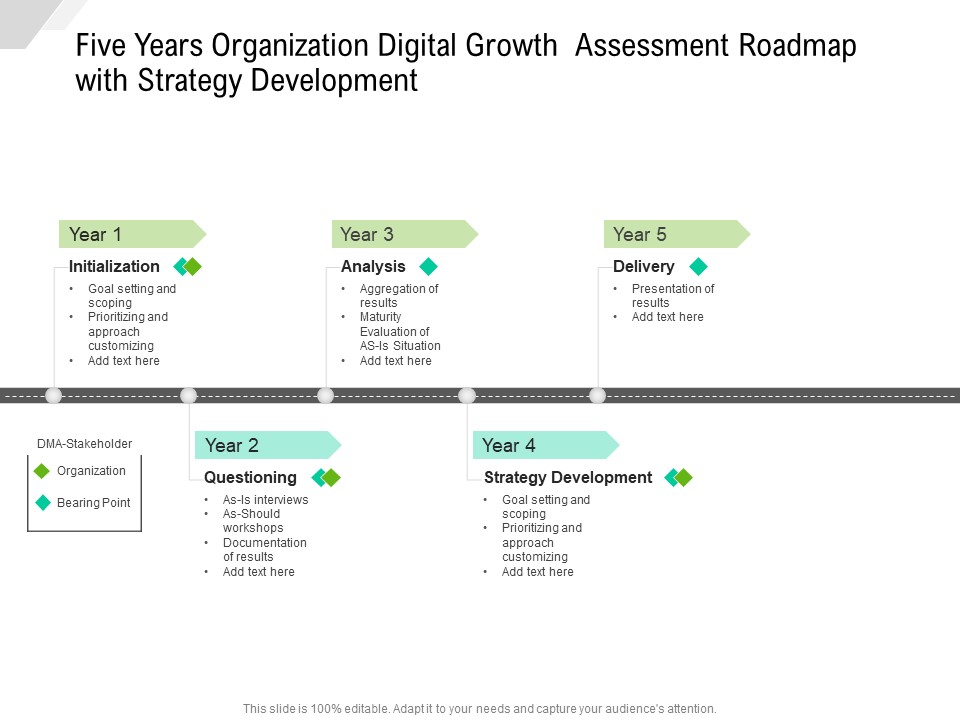 Five Years Organization Digital Growth Assessment Roadmap With Strategy Development Infographics