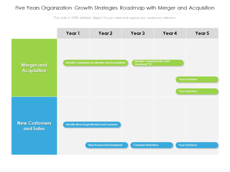 Five Years Organization Growth Strategies Roadmap With Merger And Acquisition Infographics