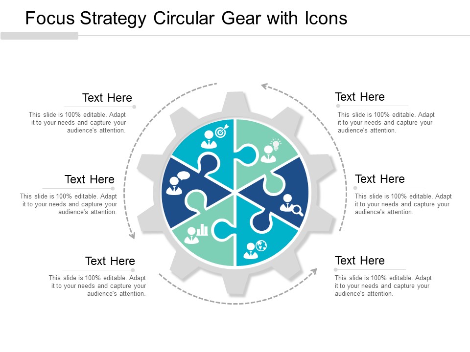 Focus Strategy Circular Gear With Icons Ppt PowerPoint Presentation Infographic Template Outline