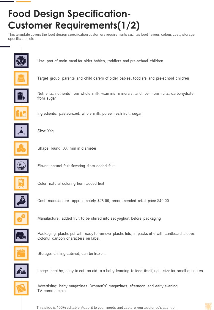 Food Industry Services Development Food Design Specification One Pager Sample Example Document