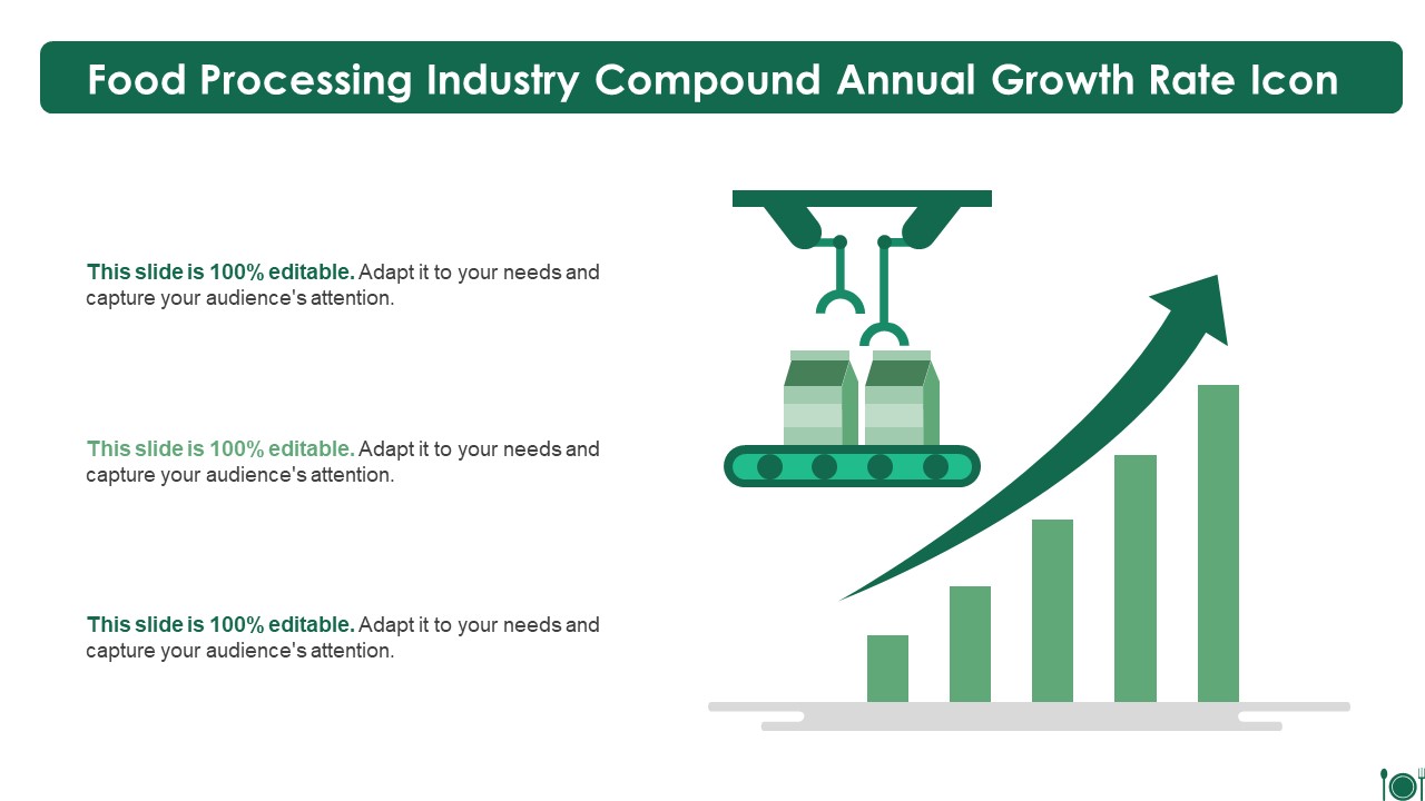 Food Processing Industry Compound Annual Growth Rate Icon Slides PDF