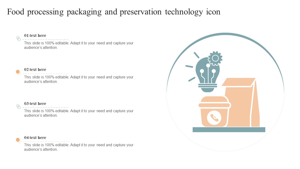 Food Processing Packaging And Preservation Technology Icon Elements PDF