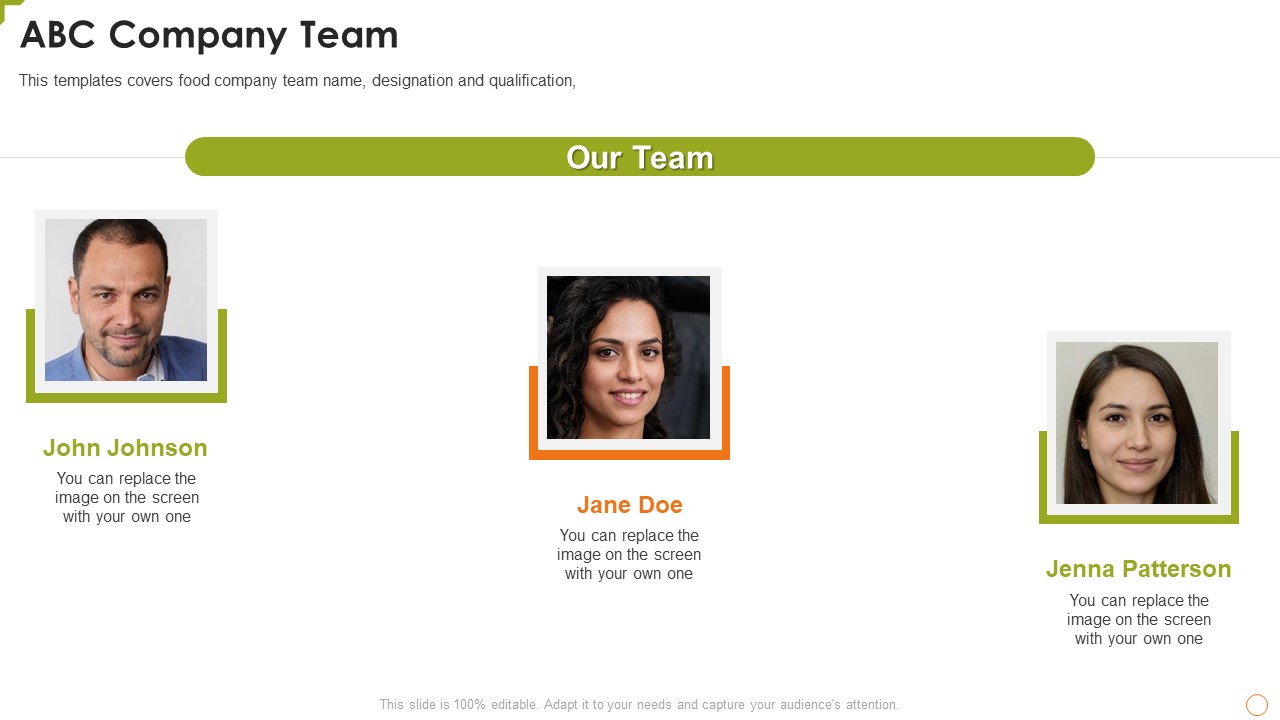 Food Product Pitch Deck ABC Company Team Professional PDF
