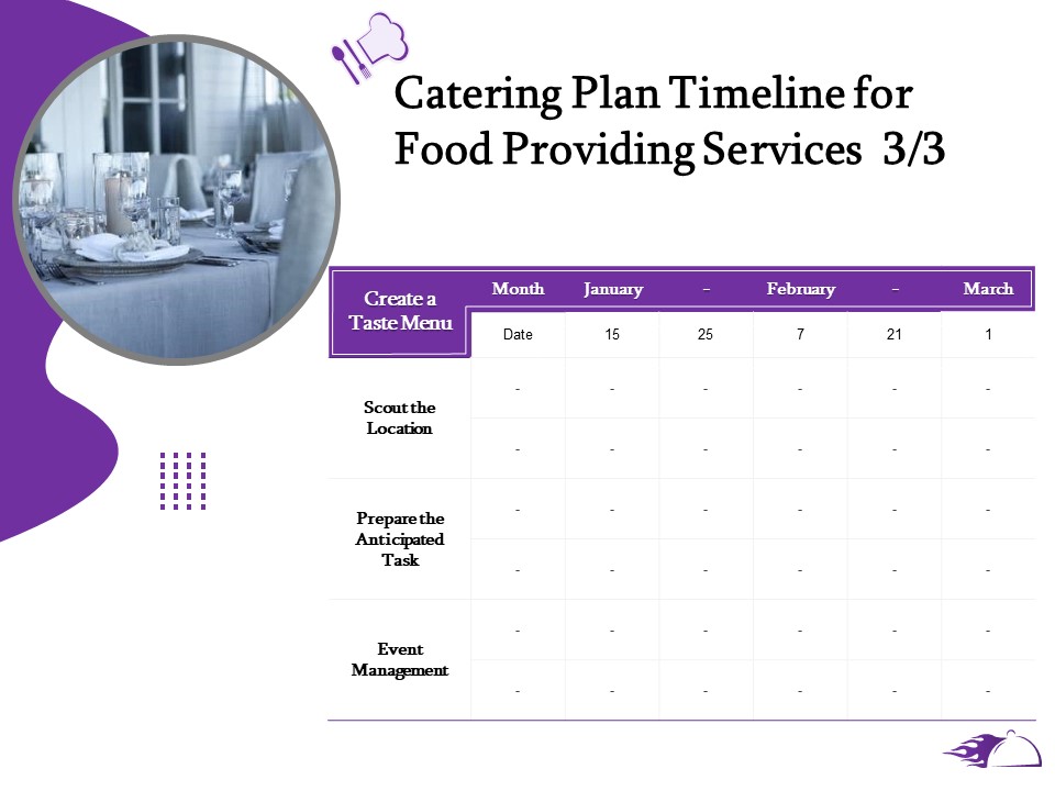 Food Providing Services Catering Plan Timeline For Food Providing Services Management Ppt PowerPoint Presentation Pictures Skills PDF