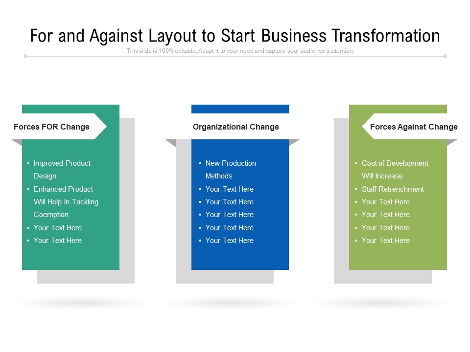 For And Against Layout To Start Business Transformation Ppt PowerPoint Presentation File Vector PDF
