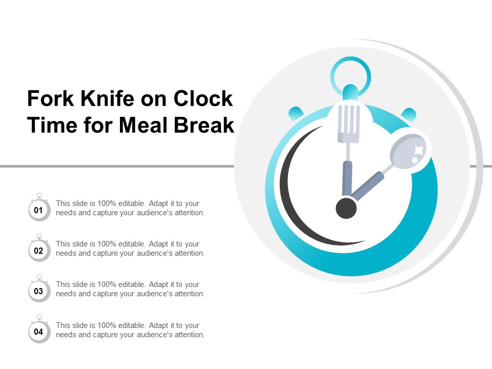 Fork Knife On Clock Time For Meal Break Ppt PowerPoint Presentation Icon Tips