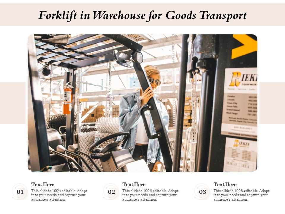 Forklift In Warehouse For Goods Transport Ppt PowerPoint Presentation Diagram Templates PDF