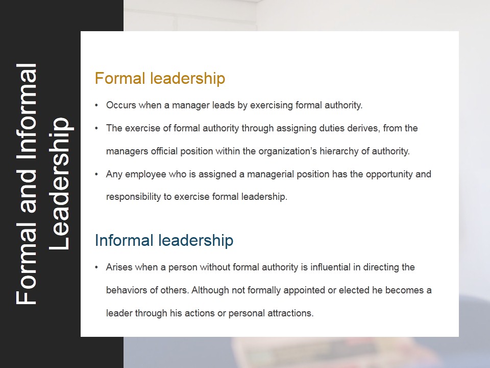 Formal And Informal Leadership Ppt PowerPoint Presentation Backgrounds