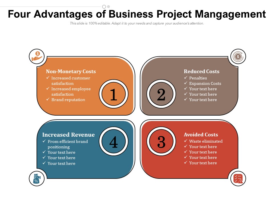Four Advantages Of Business Project Mangagement Ppt PowerPoint Presentation Summary Files PDF