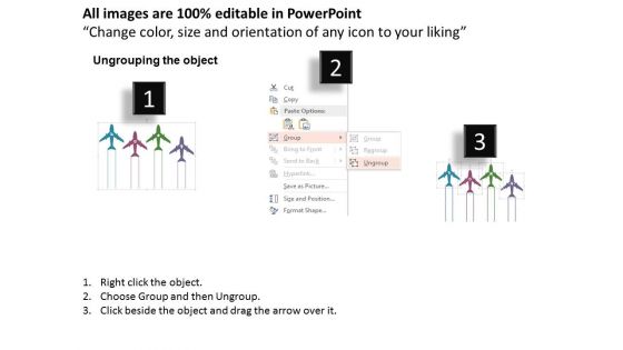 Four Airplanes With Text Tags Powerpoint Templates