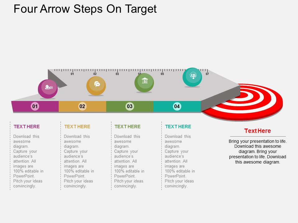 Four Arrow Steps On Target Powerpoint Templates