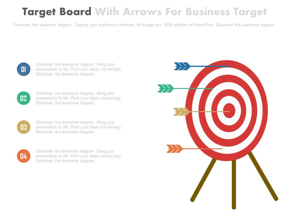 Four Arrows On Target Board Powerpoint Slides