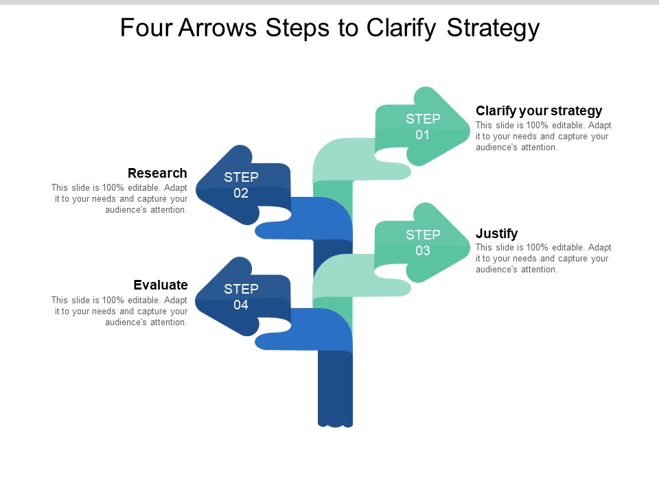 Four Arrows Steps To Clarify Strategy Ppt PowerPoint Presentation Outline Graphics Example