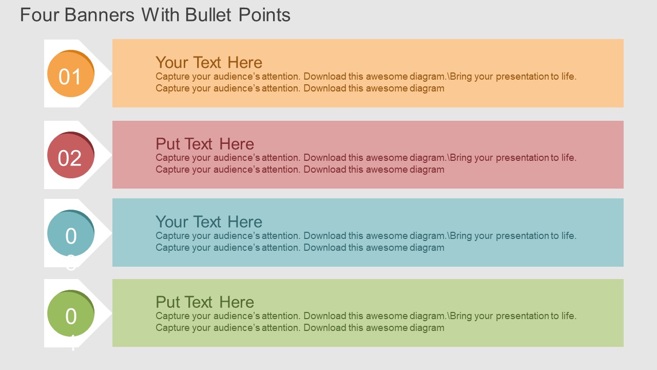 Four Banners With Bullet Points Powerpoint Templates