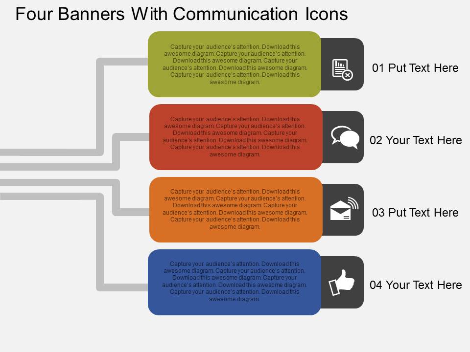 Four Banners With Communication Icons Powerpoint Templates