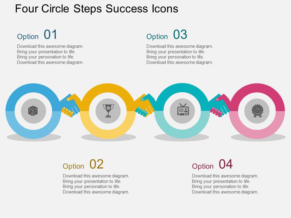 Four Circle Steps Success Icons Powerpoint Template