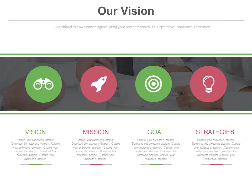 Four Circles With Icons For Business Vision Powerpoint Slides