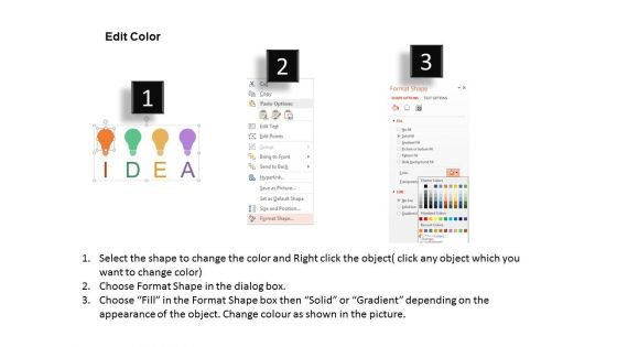 Four Colored Bulbs For Idea Generation Powerpoint Template