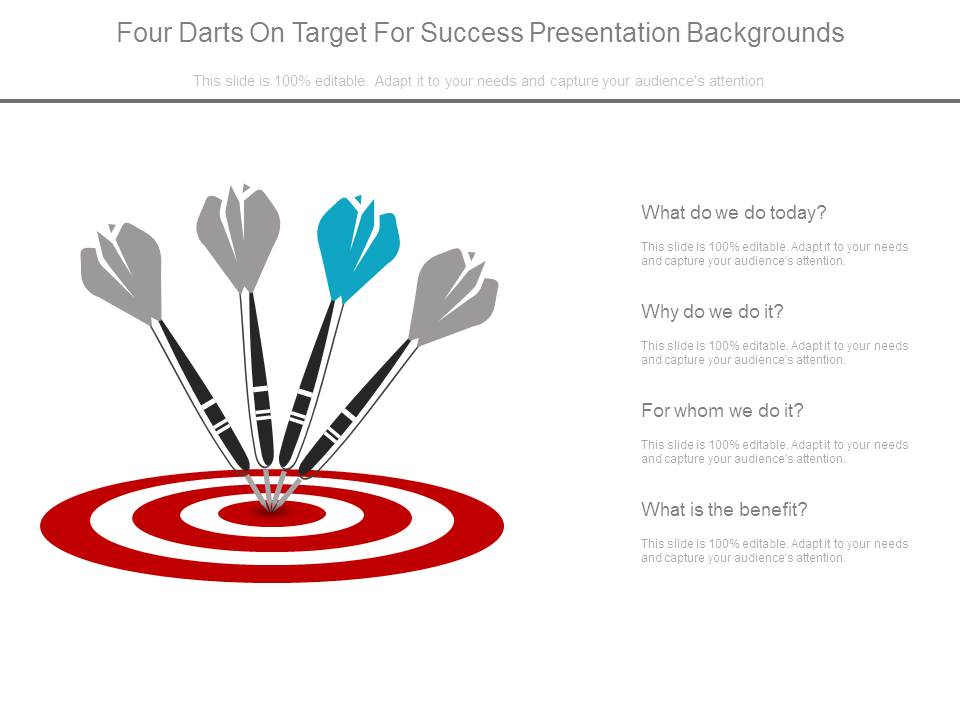 Four Darts On Target For Success Presentation Backgrounds