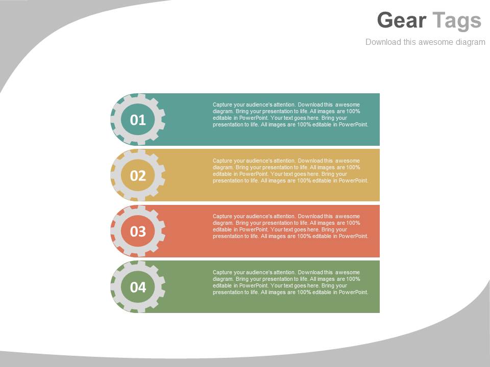 Four Gear Tags For Process Control Powerpoint Template