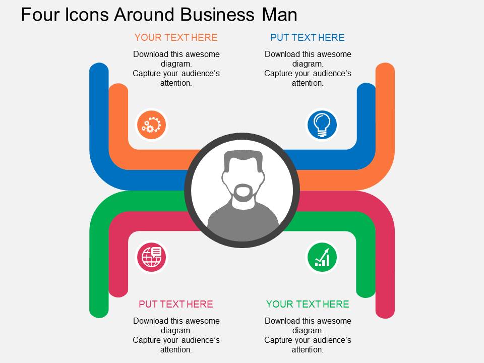 Four Icons Around Business Man Powerpoint Templates