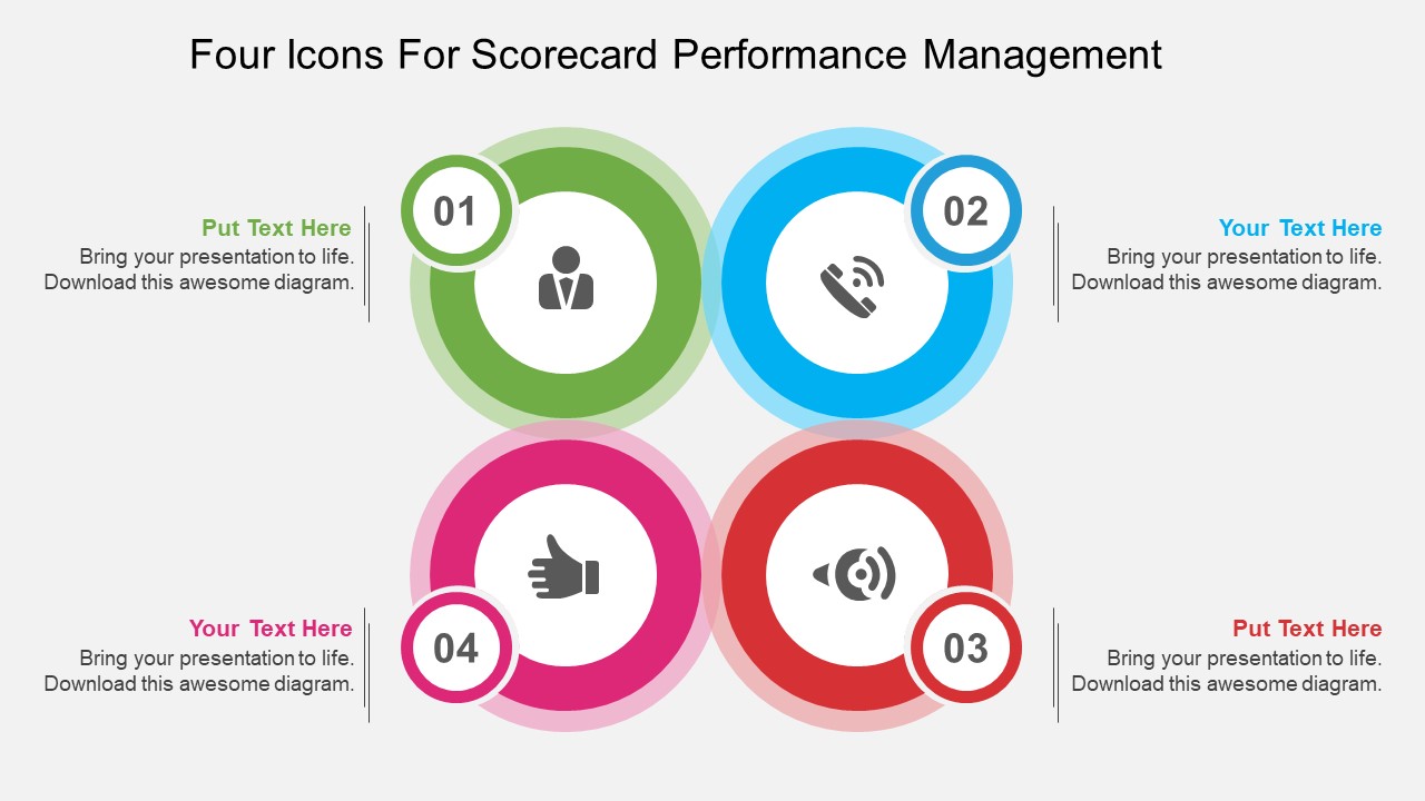 Four Icons For Scorecard Performance Management Powerpoint Template