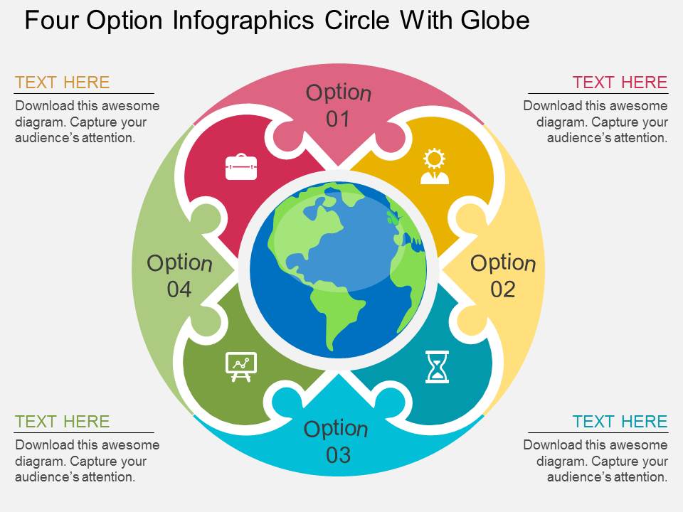 Four Option Infographics Circle With Globe Powerpoint Template