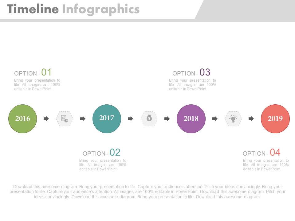 Four Options Linear Timeline For Business Planning Powerpoint Slides