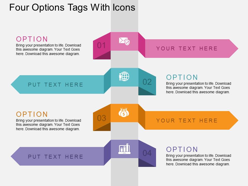 Four Options Tags With Icons Powerpoint Template
