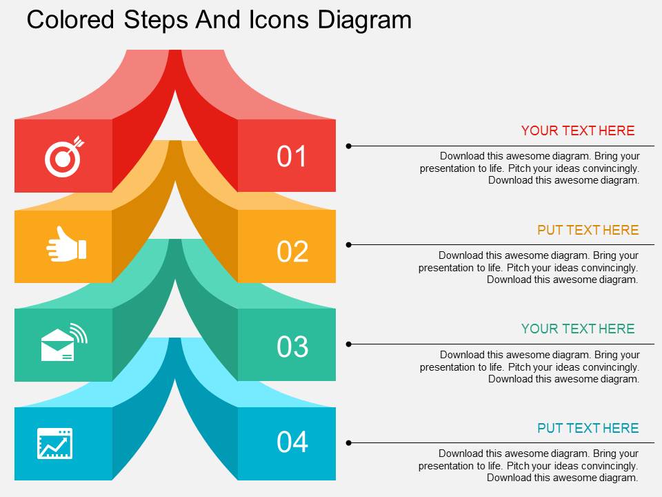 Four Staged Colored Steps And Icons Diagram Powerpoint Template