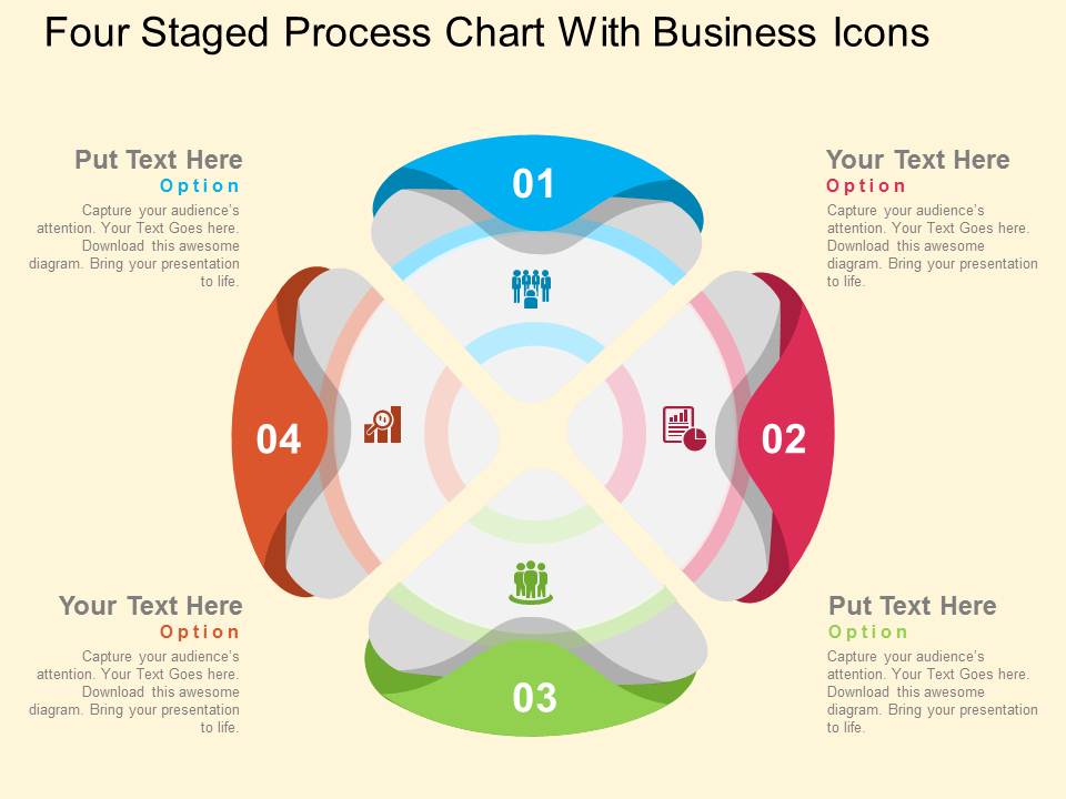 Four Staged Process Chart With Business Icons Powerpoint Templates