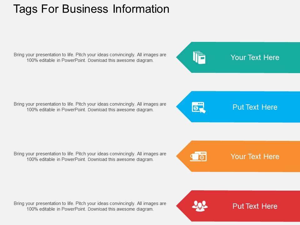 Four Staged Tags For Business Information Powerpoint Template