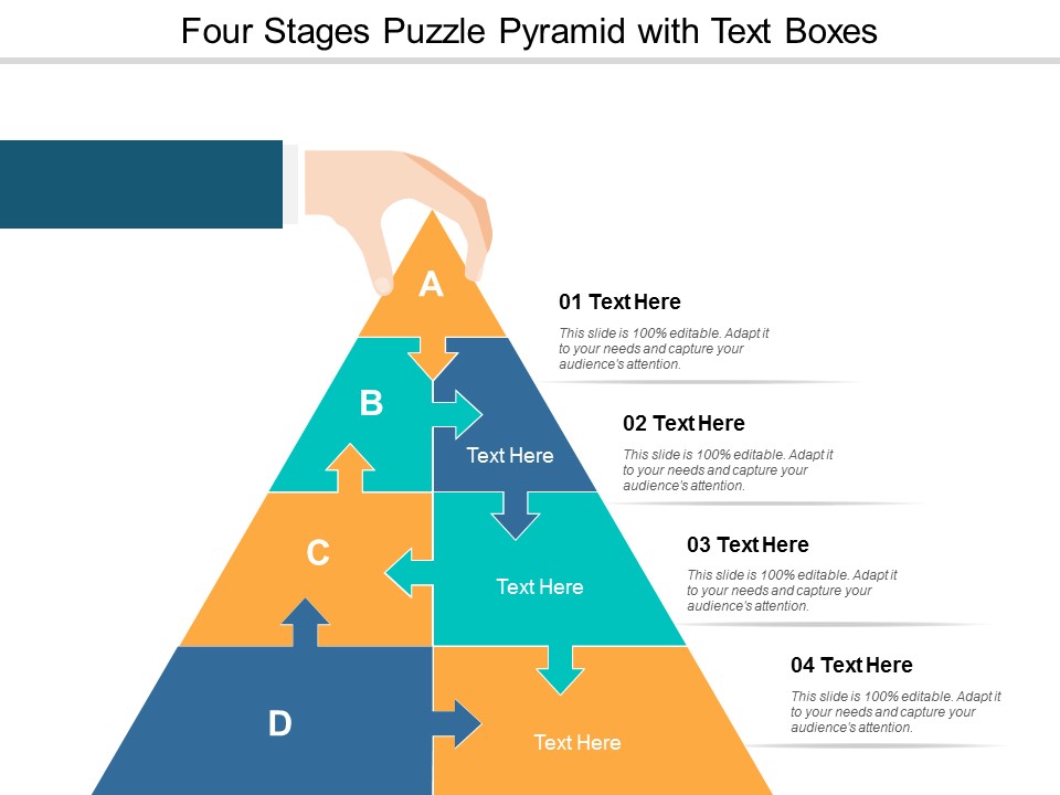 Four Stages Puzzle Pyramid With Text Boxes Ppt Powerpoint Presentation Slides Visuals