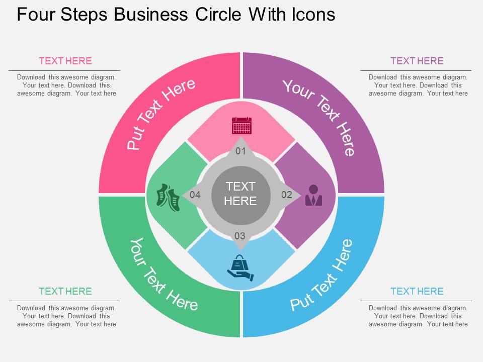 Four Steps Business Circle With Icons Powerpoint Template