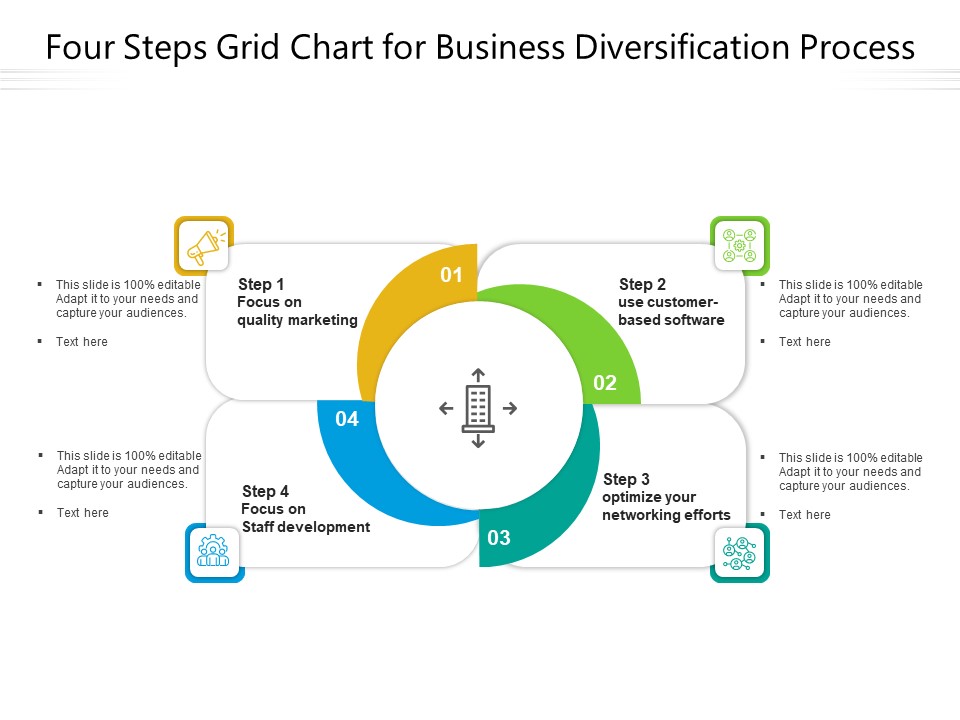 Four Steps Grid Chart For Business Diversification Process Ppt PowerPoint Presentation Gallery Guidelines PDF