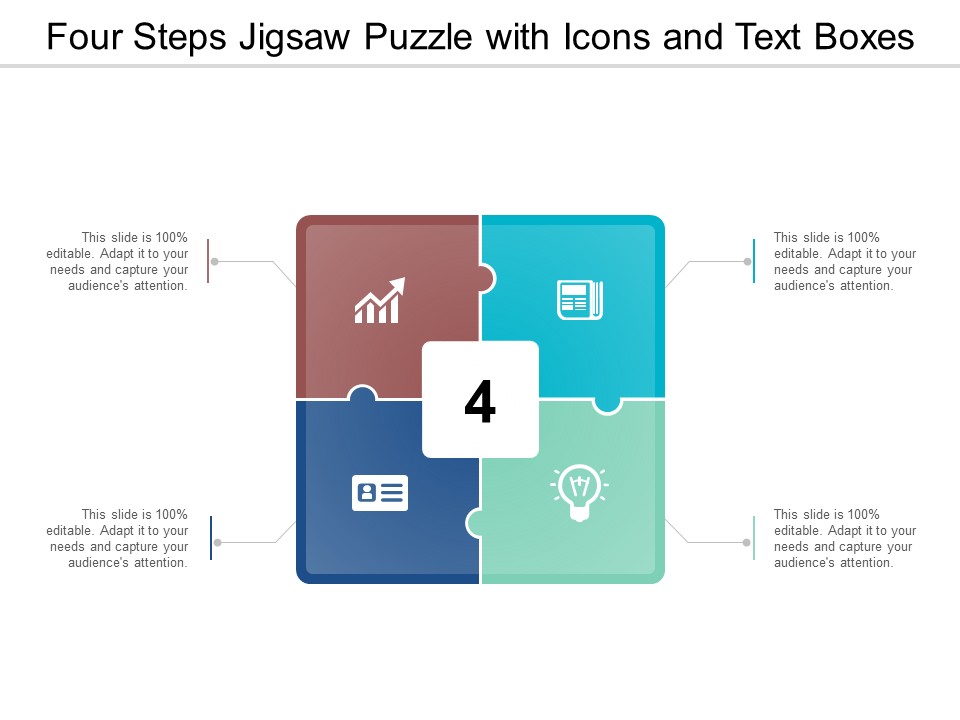 Four Steps Jigsaw Puzzle With Icons And Text Boxes Ppt Powerpoint Presentation Gallery Pictures