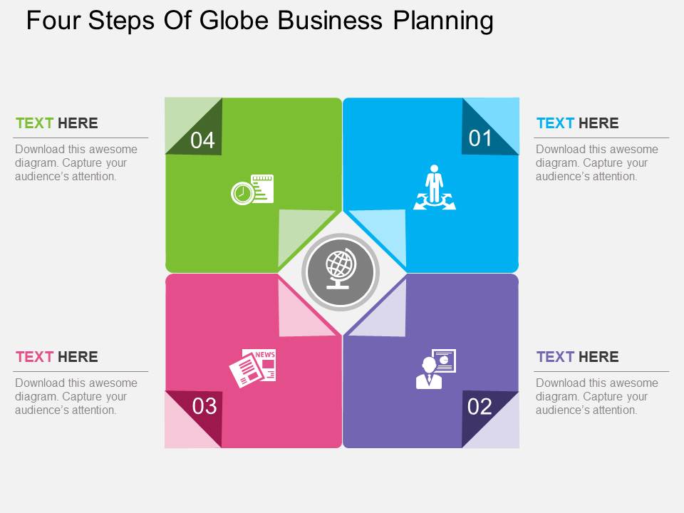 Four Steps Of Globe Business Planning Powerpoint Template