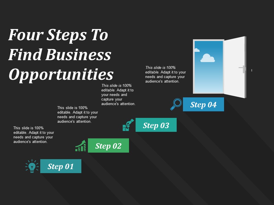 Four Steps To Find Business Opportunities Ppt PowerPoint Presentation Infographics Background