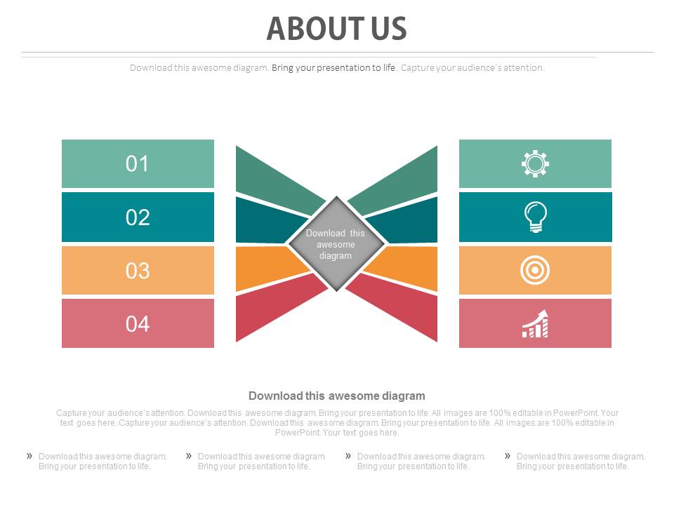 Four Tags About Us Slide With Icons Powerpoint Slides