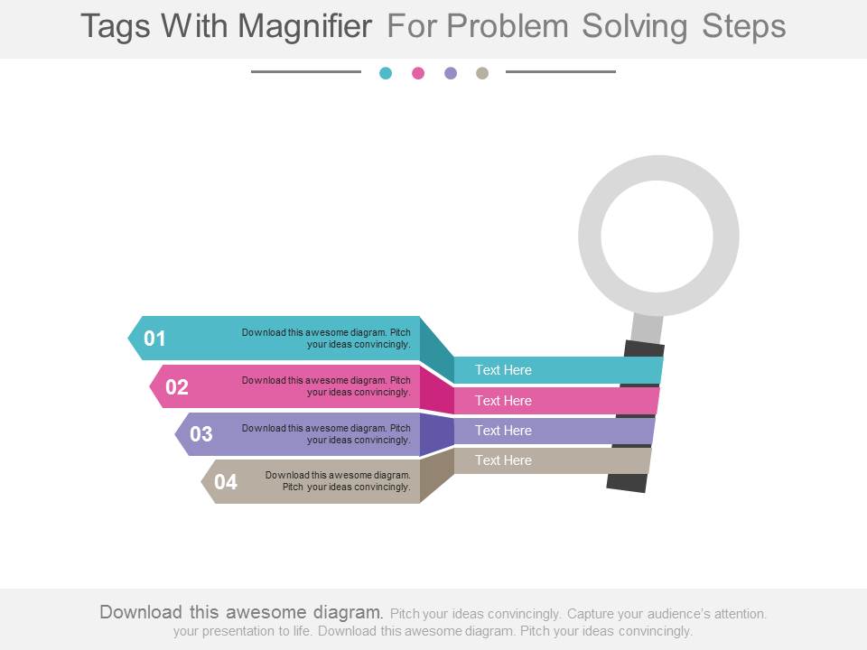 Four Tags With Magnifier For Solution Powerpoint Slides