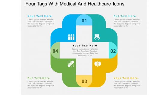 Four Tags With Medical And Healthcare Icons Powerpoint Templates